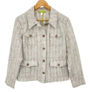 Sigrid‎ Olsen Women's Size 14 Leaf Print Button Front Utility Jacket Blazer